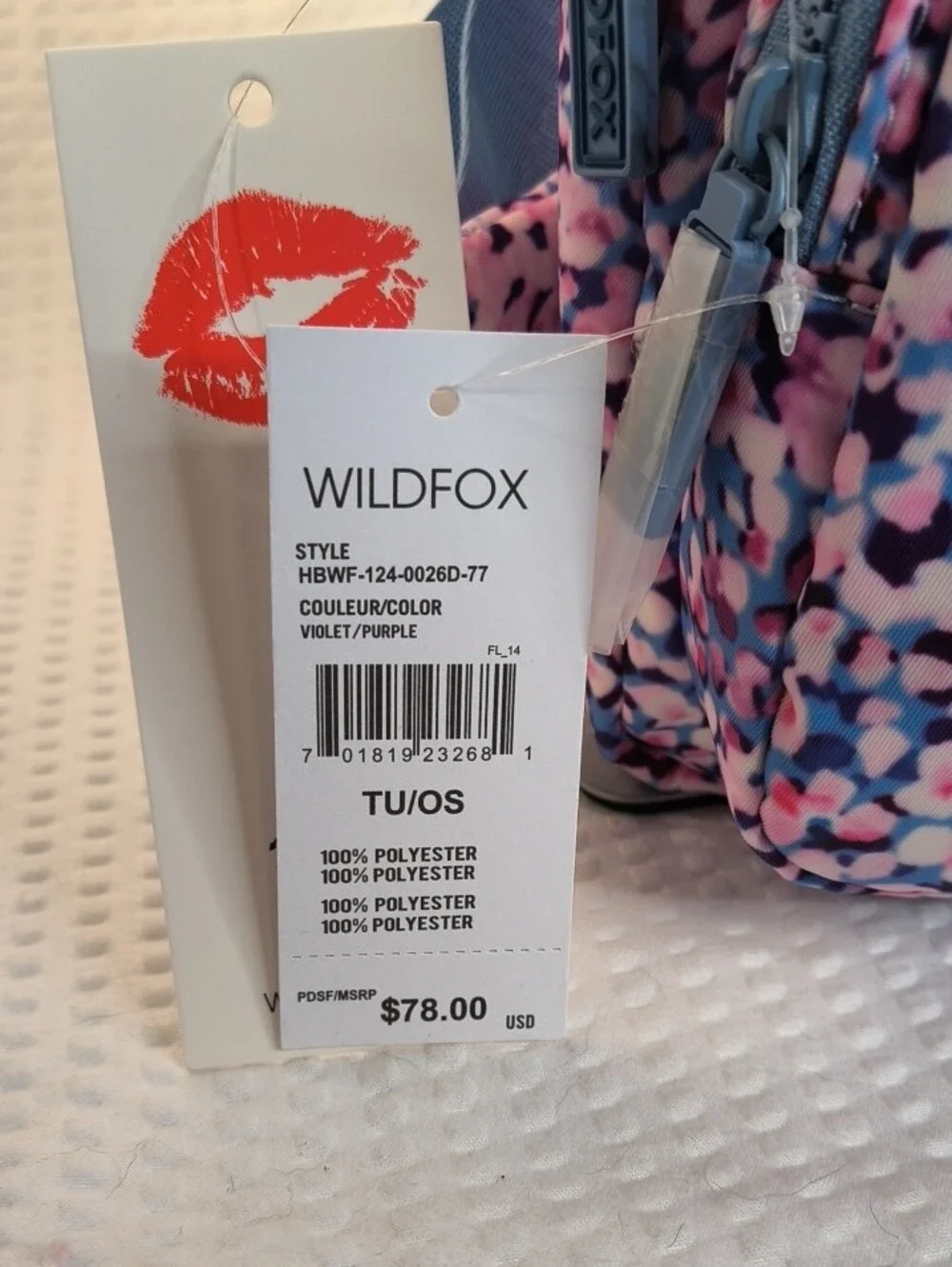 Wildfox HBWF-124-0026D-77 Violet Purple Pink &Blue Confetti Crossbody Sling Bag